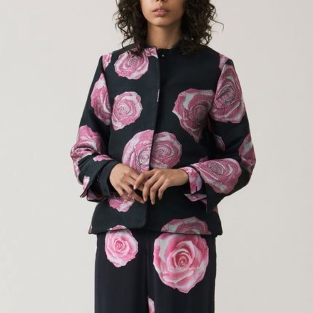 GANNI Rose Print Turenne Jacquard Jacket 40/Large
